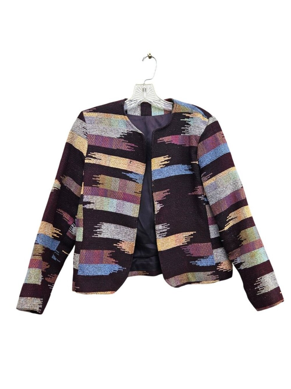 Vintage Art to Wear Woven Wool Jacket Abstract Ikat Stripe Boxy Lined Small - Picture 1 of 13